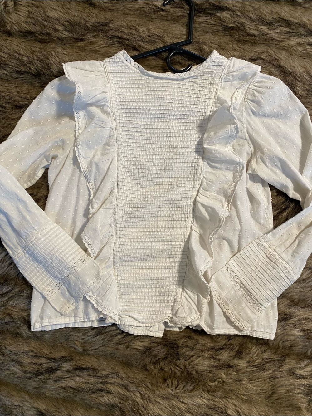 Bonpoint White Ruffled Smocked Front Blouse Girls Long sleeve shirt